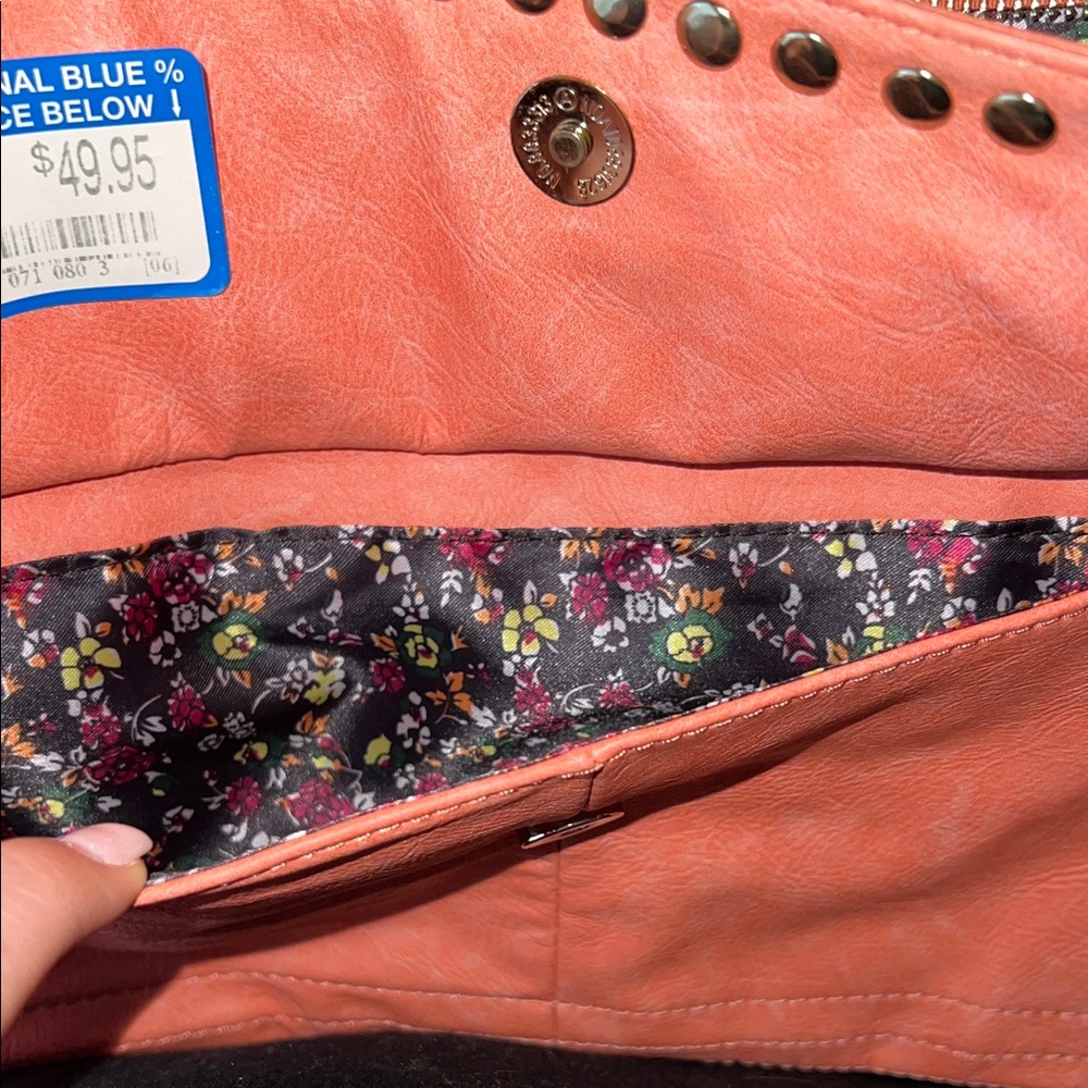 Urban Expressions Coral Crossbody Bag with Gold Accents - Picture 3 of 9